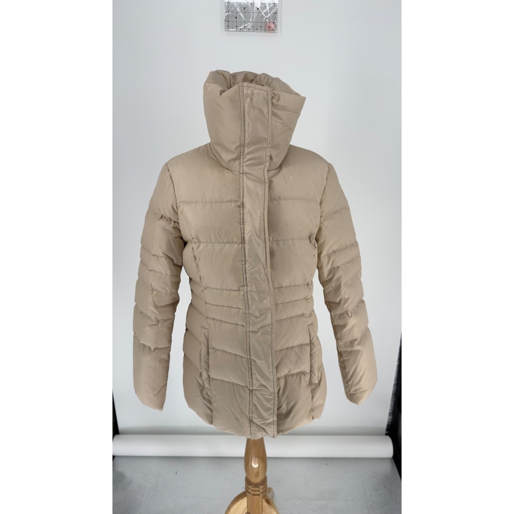Brooks Brothers 346 Beige Down Puffer Barn Jacket Front Zip Pockets Women Sz Med
